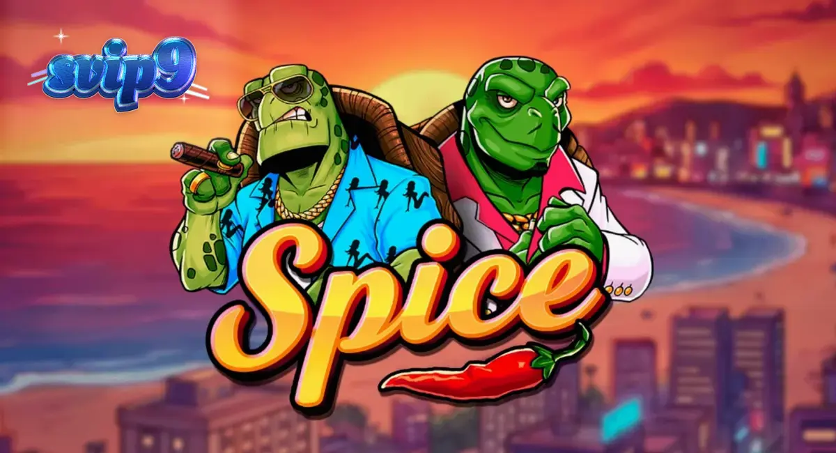 Tampilan visual slot Spice dengan tema kura-kura dan pantai neon